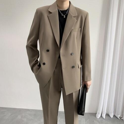 Autumn Winter Formal Suit Men Fashion Business Society Mens Dress Suit Korean Loose Casual Blazer Trousers Two-piece Men Sets