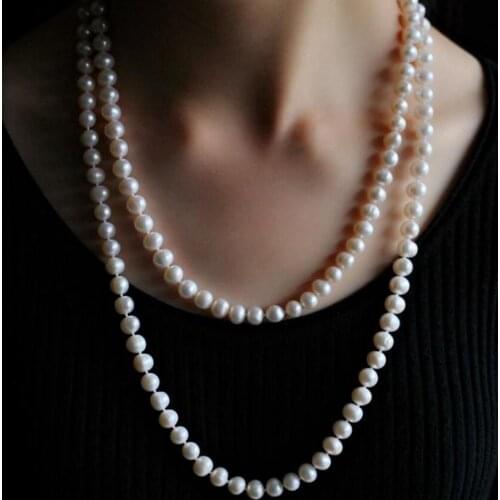 7x8mm white real pearl 80cm 125cm 160cm 200cm 30'' 50'' 63'' 78'' necklace Freshwater PEARL Women Jewelry