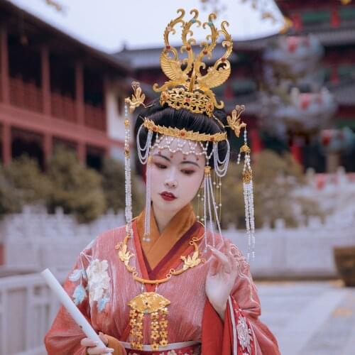 Qian Wei Hua Feng LYZ Traditional Unique Artwork Hair Accessories Ming Tang Style All-match Bride Wedding Phoenix Hair Tiara