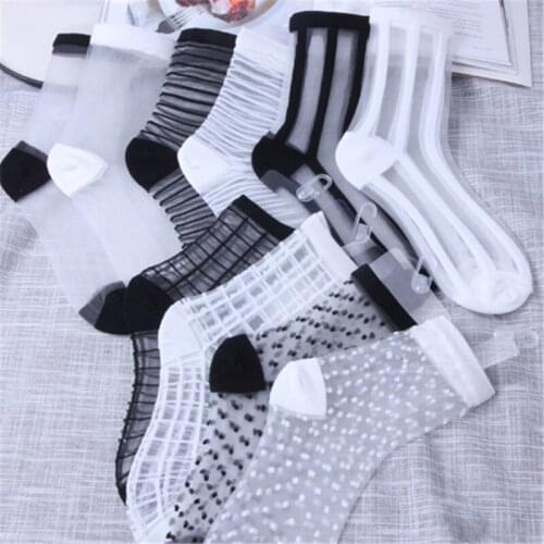 Sexy Lace Mesh Fishnet Socks Mixed Fiber Transparent Stretch Elasticity Ankle Net Yarn Thin Women Cool Socks 1pair=2pcs ws403