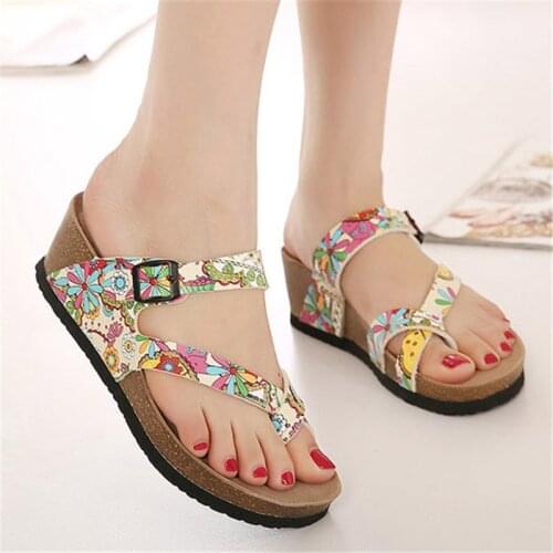 Summer Fashion 5CM Wedges Med Heel Women Causal Slippers Cork Mules Platform Clog Non Slip Buckle Outdoor Home Ladies Sandals