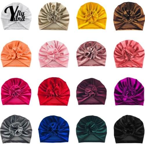 Yundfly Toddler Comfortable Warm Knitting Hats Solid Color Handmade Folded Flowers Baby Caps Children Headwear Photography Props