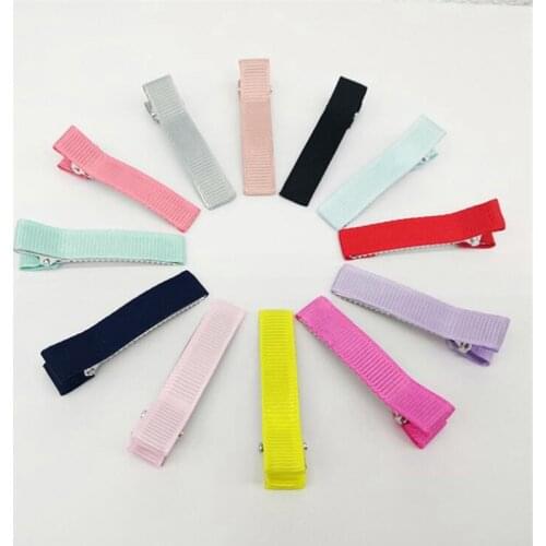 20p 10x50mm Girls Baby Kids Grosgrain Ribbon Covered Lined Alligator Hair Clips Double Prong Hairpin For Bows flower craft DIY