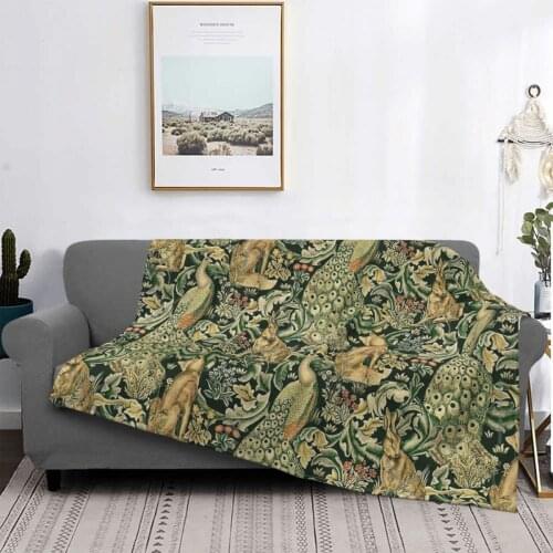 Green Forest Animals Peacocks Fox And Hare Throw Blanket Custom Blanket Blanket For Car Home Bedspread Silk Blanket
