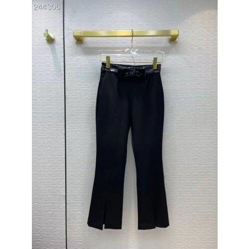 Fyion High Quality Fashion Runway Womans Pant Retro Sequins Bow Collar Solid Street Black Long Pants Comfort Leisure Woman 2021