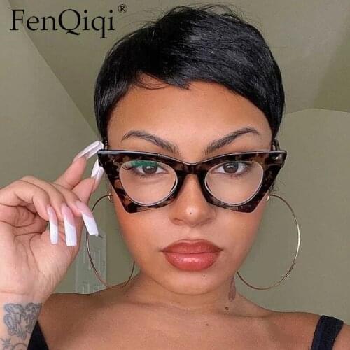 Unique Cats Eye Eyeglasses For Women 2021 Fashion Leopard Print Sunglasses Female Alloy Shades Clear Lens Sunglasses