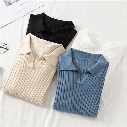 Autumn Winter Women Pullovers Sweater High Elasticity Casual Turn-down Collar Knitted Jumper Fashion Solid Slim Women Sweater