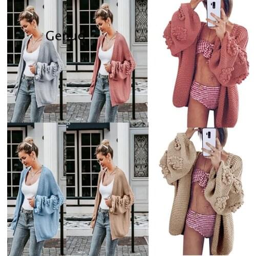 Loose women knitted cardigans Oversized lantern sleeve heart crochet jumper Autumn winter female knitting cardigan coats