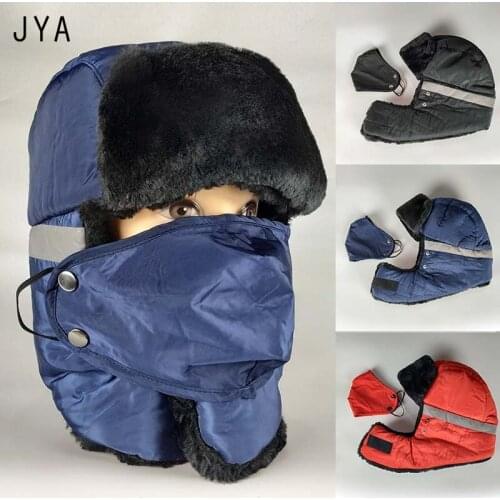 Winter Earflap Bomber Hat for Men Women Russian Cap Snow Faux Fur Trapper Hat Ear Scarf Keep Warm Caps Russian Skull Mask Bomber