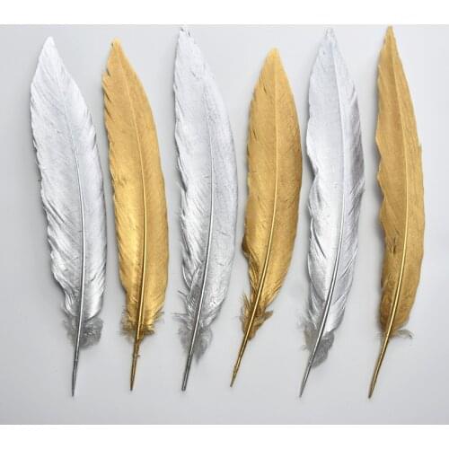 100Pcs/Lot Dipped Dye Gold Silver Pheasant Tail Feathers 25-80cm/10-32" Pheasant Feather for Crafts Carnaval Assesoires Plumas