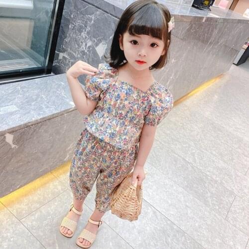 2pcs/set 2021 Children Clothes Floral Tshirt + Pants For Girls Casual Style Big Girls Clothes Summer Kids Tracksuit