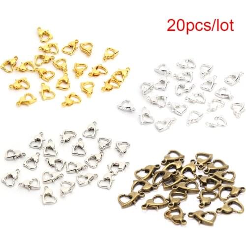 20Pcs Classic Heart Lobster Clasp Hook Jewelry Making Findings DIY Bracelets Necklace Keychain Split Ring