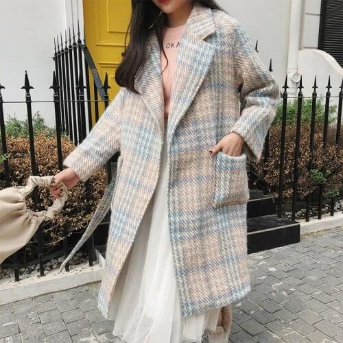 2019 Women Woolen Blends Coat Outerwear Winter Clothing Fashion Warm Female Elegant Belt Coat