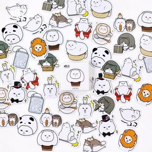 45PCS/box Cute New Gulu Cat Diary Paper Lable Stickers Crafts And Scrapbooking Decorative Lifelog Sticker DIY Lovely Stationery