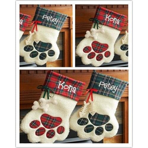 50pcs/lot New arrival Christmas stocking 2 colors Stocked Monogrammed Dog Paw plaid Christmas stocking