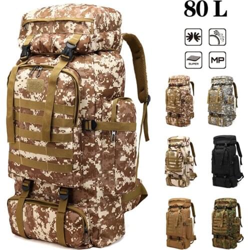 80L Large Capacity Rucksack Men Travel Backpack Outdoor Camping Hiking Mountaineering Trekking Bagpack Camouflage Luggage Bag