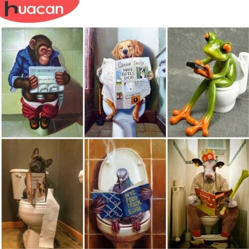 HUACAN 5D Diy Dog Diamond Painting Animal Embroidery Mosaic Toilet Cross Stitch Home Decor Wall Stickers