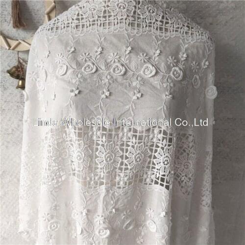 White Cotton Hollow Milk Silk Embroidered Fabric 3D Flower Embroidered Dress Curtain Womens Fabric,patchwork cloth