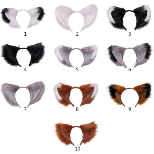 Large Faux Fur Animal Ears Headband Woodland Forest Theme Furry Plush Hair Hoop Halloween Cosplay Costume Party Favors