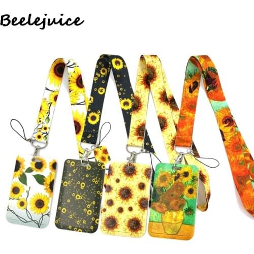 Art Sunflowers Flowes Keychain Lanyards Id Badge Holder ID Card Pass Gym Mobile Phone Badge Holder Key Strap Webbings Ribbons