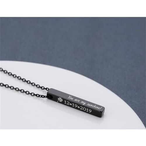 Four Sides Engraving Square Pendant Necklaces for Men 100% Stainless Steel Custom Name Pendant Necklace Gift Jewelry For Women