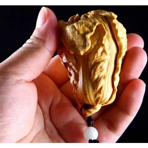 6CM Wood statue Figurines Cabbage Plant Hand made Toy Lucky Car Small Pendant Carving Crafts