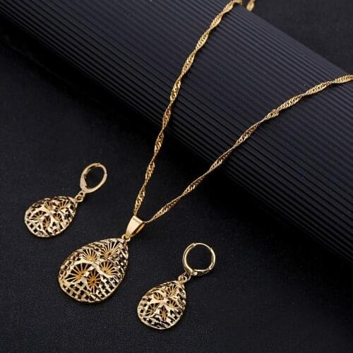 Ethiopian Jewelry Set Trendy Pendant Necklace Earrings 24K Gold Color Eritrea Women Jewelry