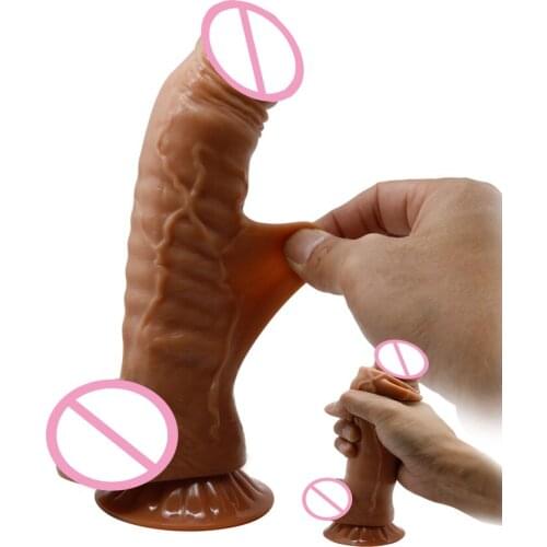 Foreskin Dildo with Stretchable Skin Dual Layered G-Spot Anal Dildos Adult Sex Toys Realistic Moving Skin Cock with Suction Cup