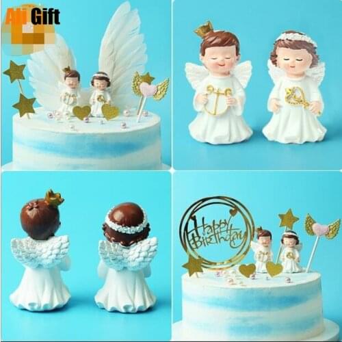 Hot Selling Newest 2021 Birthday Cake Decorated Resin Wing Angel Doll, Baby Doll Baby Party, Roasted Suga Birthday Cake Topper