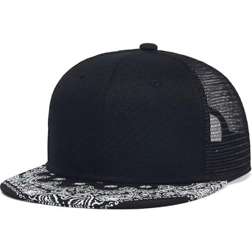 2021 Cashew Flower Printed Hip Hop Cap Men Women Mesh Hat Breathable Black