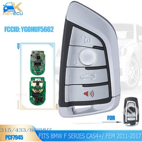 KEYECU Smart Remote key Fob 4 Button 315MHz YGOHUF5662, 433MHz YGOHUF5767, 868MHz YGOHUF5661 PCF7953 for BMW F Series CAS4+/FEM