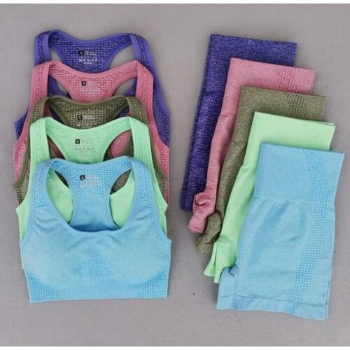 Summer Seamless Yoga Sets Women Gym Clothes Sport Suits High Waist Running Leggings Padded Sports Bra Set Fitness Workout Outfit