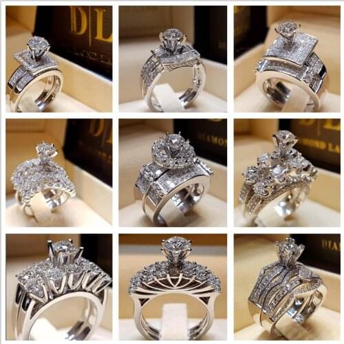 Trendy Cocktail Ring Round Brilliant Cubic Zirconia Ring Elegant Wedding Engagement Promise Ring Band Set for Women Gift