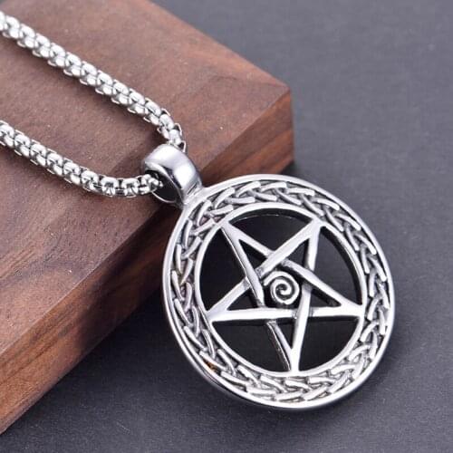 Fashion Star Pentagram Antique Silver Color Stainless Steel Pendant Necklaces Jewelry For Men