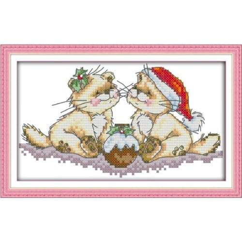 Joy Sunday Counted Cross Stitch Kits 14ct Needlework Christmas Cats Cartoon Drawings Embroidery Sets 11ct Printed Cross Stitch