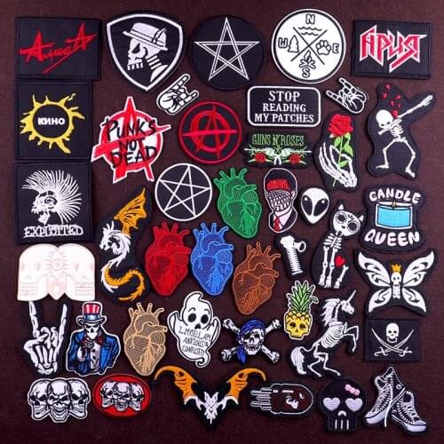 Punk/Skull Patch Embroidered Patches For Clothing Iron On Patches Stripe Heart Patch For Clothes Stickers T-shirt Jacket Badges