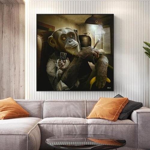 Somking Orangutan Wall Art Canvas Painting Abstract Thinking Animal Art Canvas Poster Prints Picture for Living Room Home Decor