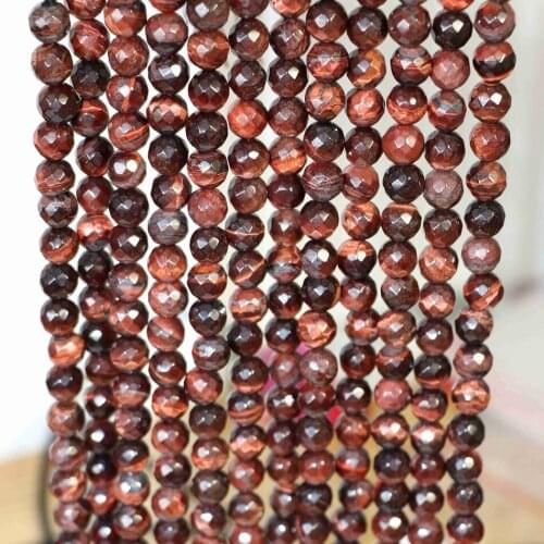 Natural red tiger eye stone faceted round loose beads diy fashion jewelry making findings accessories A03