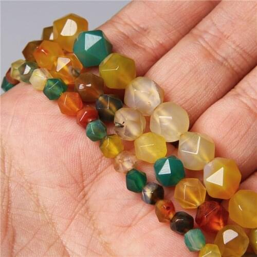 Green Yellow Color Natural Faceted Agates Stone Loose Spacer Beads Charm For Jewelry DIY Making Bracelet Accessoriy Wholesale
