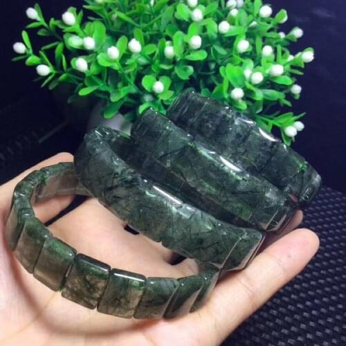 Genuine Natural Green Rutilated Quartz Gemstone Bracelet 17x12mm Brazil Women Men Crystal Round Beads Bracelet AAAAA