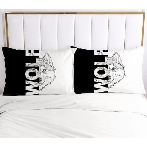 2PCS 3D Pillow Cover 65x65 70x70 Nordic Decoration Throw Pillow Cases Bedding Black and white wolf PillowCase Customize