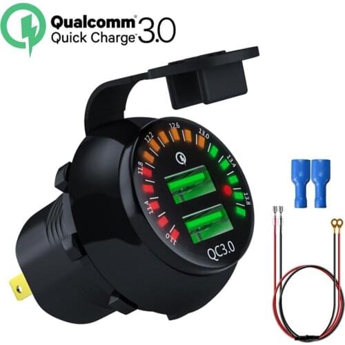 New DC12V Display Voltmeter Dual USB small mushroom color screen voltmeter Car Motorcycle Boat Truck Voltmeter with 60cm line