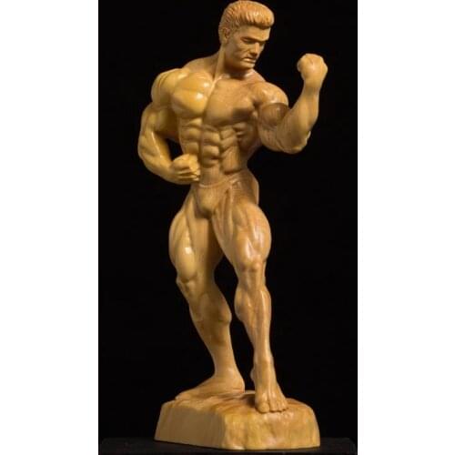 Boxwood 15cm Fitness Man Sculpture Wood Figures Bodybuilding Muscle Male Statue Home Decor