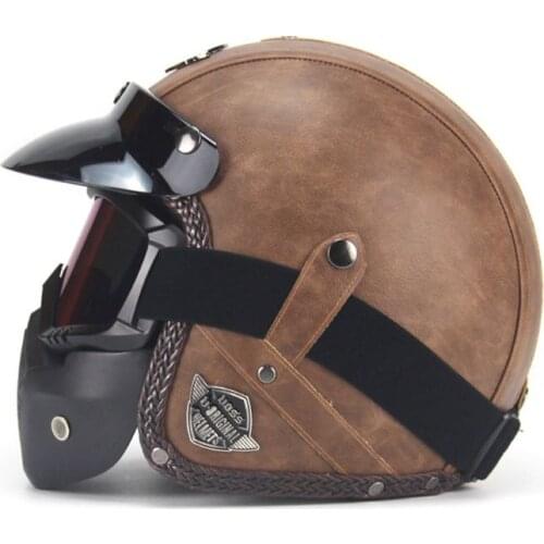 PU Leather Helmets 3/4 Motorcycle Bike Helmet Open Face Vintage Motorcycle Helmet With Goggle Mask Wholesale&Dropshipping