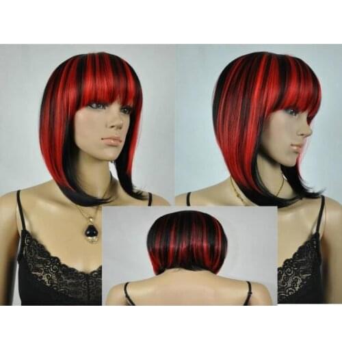 Shun 00768 Cos red mix short straight full cosplay wig
