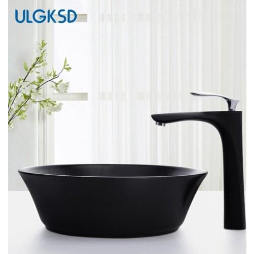 ULGKSD Blackend Basin Faucet Single Handle Hole Mixer Tap H/C Water Vanity Sink Deck Mount Bathroom Basin Mixer Taps