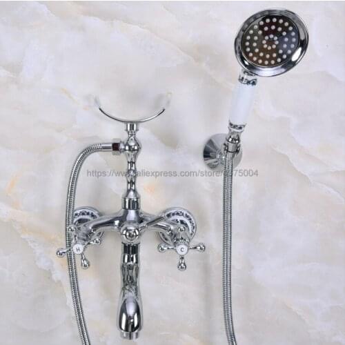 Bathtub Faucets Polished Chrome Telephone Style Tub Mixer Taps Dual Handle Bathroom Bath Shower Faucet with Handshower Nna235