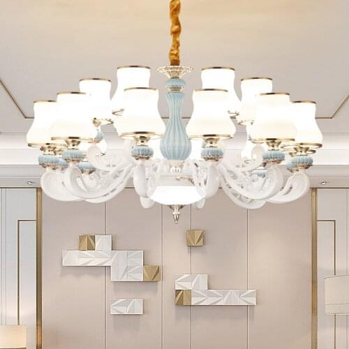 Modern Ceramic LED Chandelier Lighting Luxury Headlight Dining Room Bedroom Hanging Lamp Nordic Zinc Alloy Chandelier