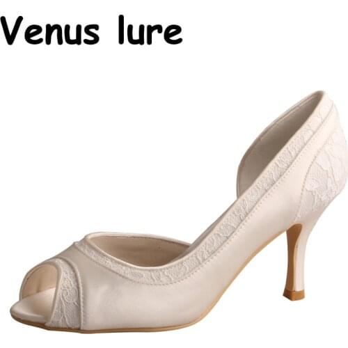 Custom Handmade Lace Bridal High Heels Peep Toe Shoes Bride Wedding Shoes for Women