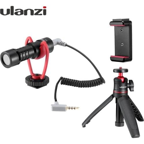 Ulanzi 3 Options Smartphone Video Kit 1 Mini Tripod+Phone Holder+Video Microphone for Smartphone Vlogging Live Streaming